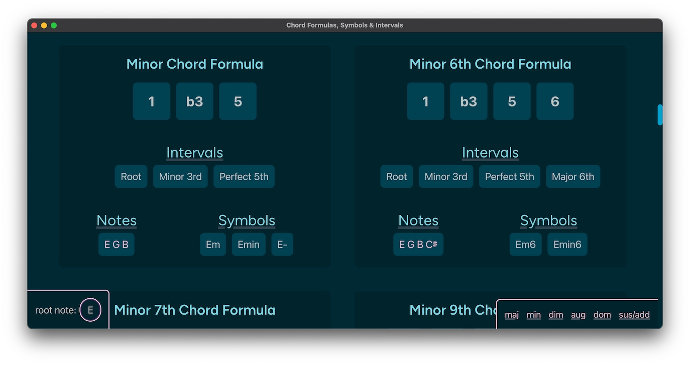 Chord formulas screenshot