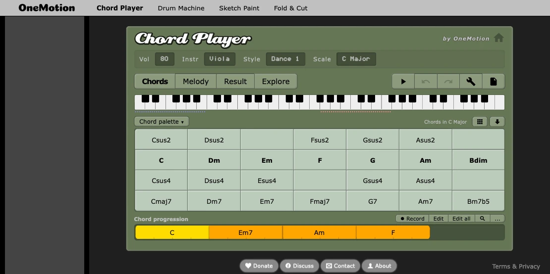 Screenshot: OneMotion Chord Player